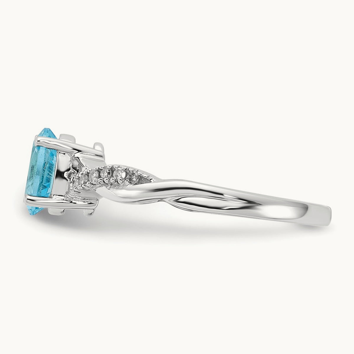 Oval Blue Topaz and Diamond Ring — 14K White Gold, 7