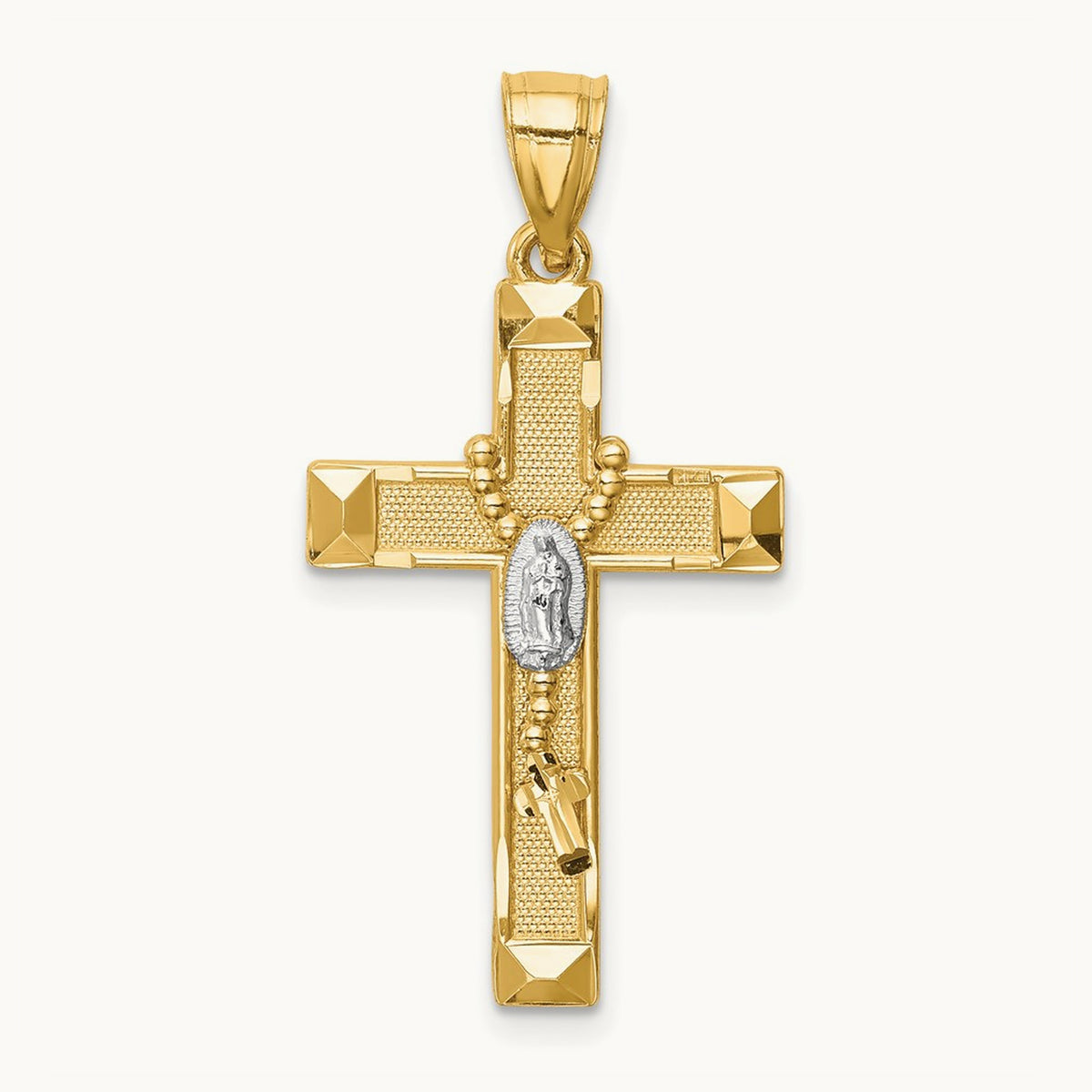 w/Rhodium Cross w/Rosary Pendant, 14K