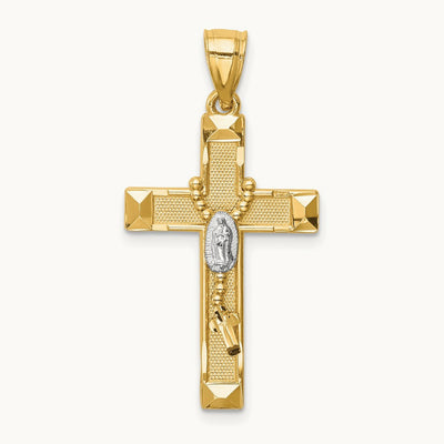 w/Rhodium Cross w/Rosary Pendant, 14K