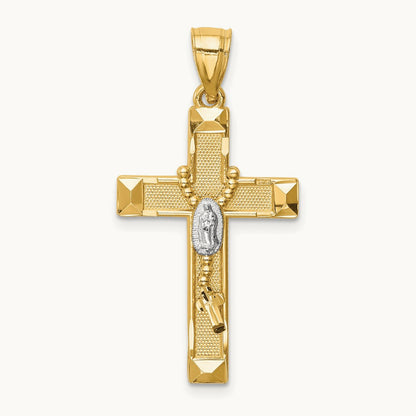 w/Rhodium Cross w/Rosary Pendant, 14K