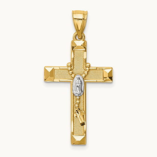 w/Rhodium Cross w/Rosary Pendant, 14K