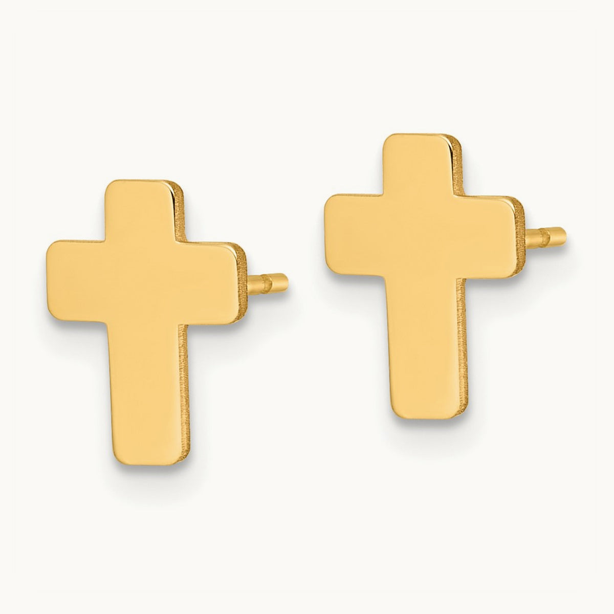 Polished Cross Post Earrings — 14K Yellow Gold