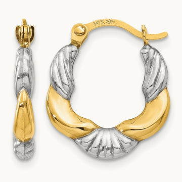 & Rhodium Hollow Scalloped Hoop Earrings, 14K