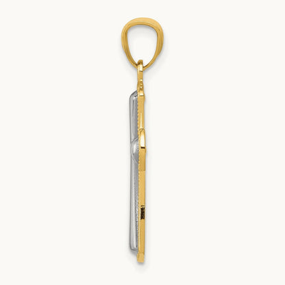 Rhodium Polished Cross Pendant, 14K