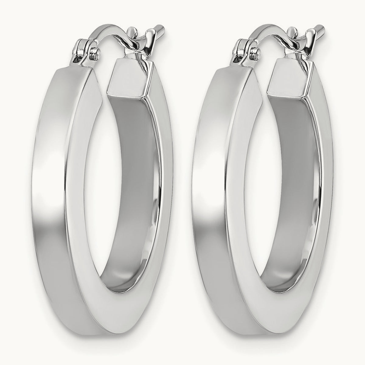 Polished Square Tube Hoop Earrings — 14K White Gold