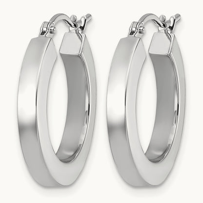 Polished Square Tube Hoop Earrings — 14K White Gold