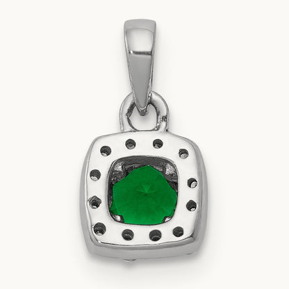 Diamond and .20 Emerald Square Halo Pendant, 14K White Gold