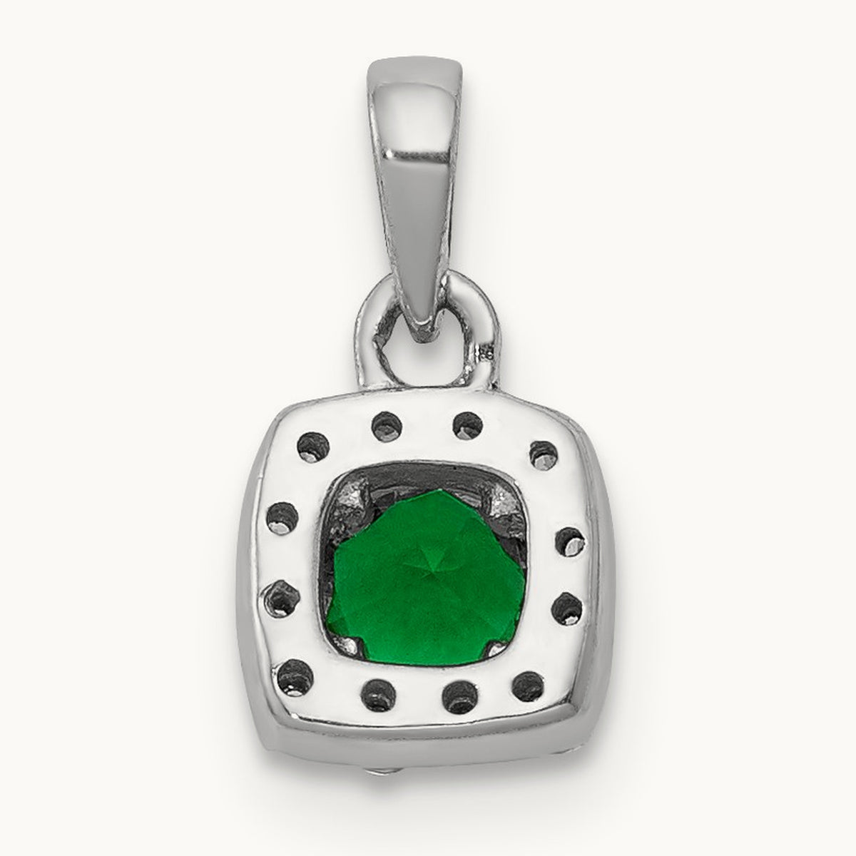 Diamond and .20 Emerald Square Halo Pendant, 14K White Gold