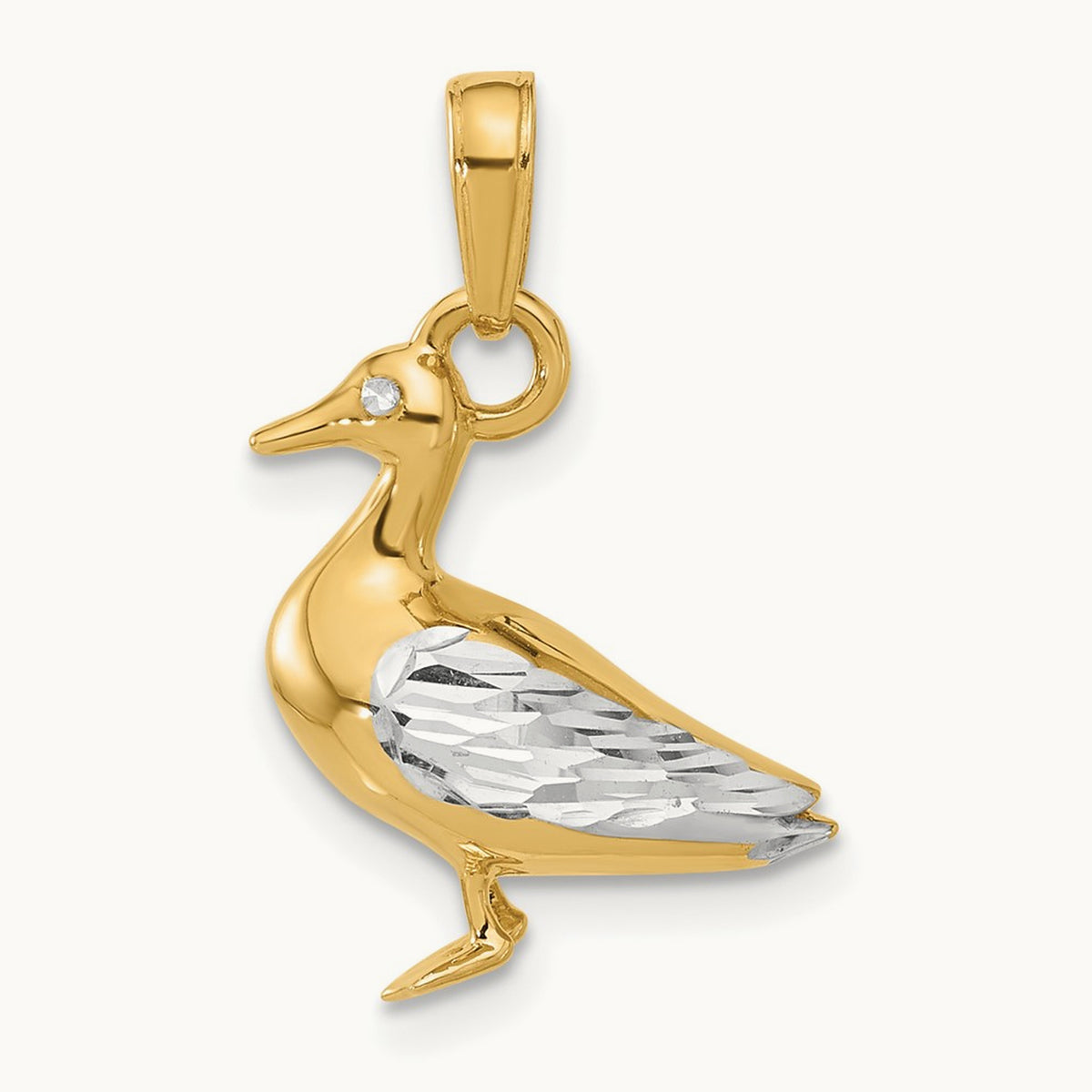 D/C 3D Duck Pendant, 14K with White Rhodium