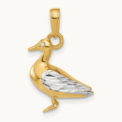 D/C 3D Duck Pendant, 14K with White Rhodium