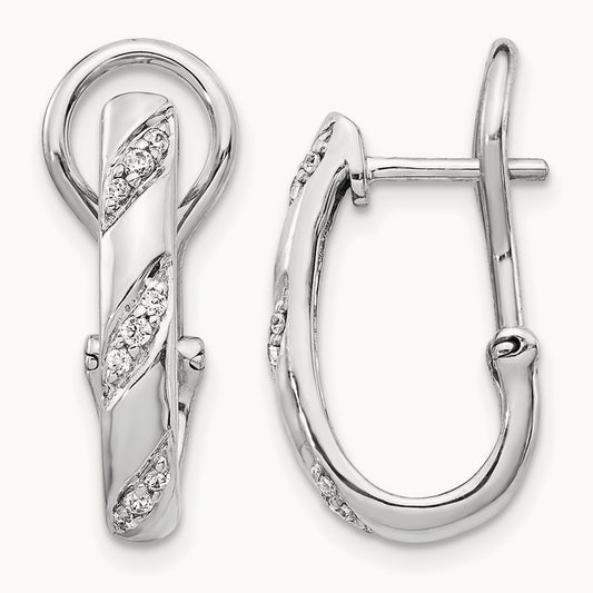 Diamond Omega Back Earrings, 14K White Gold