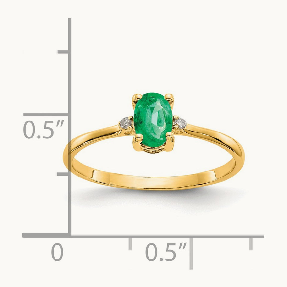Diamond & Emerald Birthstone Ring — 14K Yellow Gold, 6