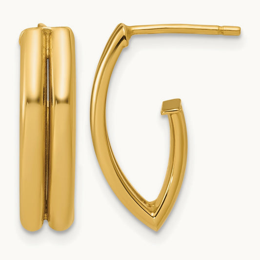 Polished and Grooved J-Hoop Earrings, 14K — Leslie's