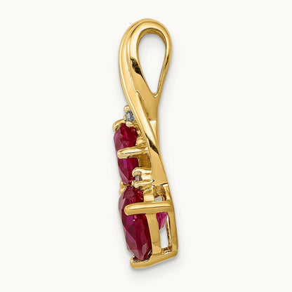 Lab Created Ruby and Diamond Double Heart Pendant, 14K