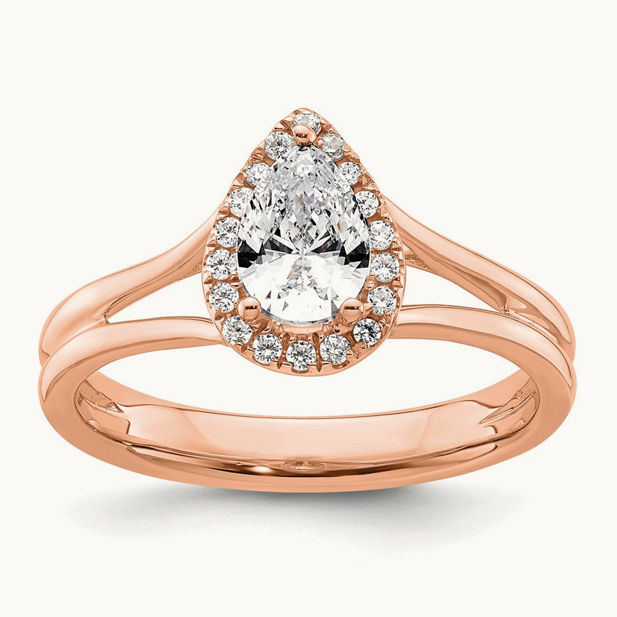 Pear Halo Semi-Mount Split Shank Engagement Ring, 0.07-0.20 ct tw — 1/10 ct, 14K Rose Gold