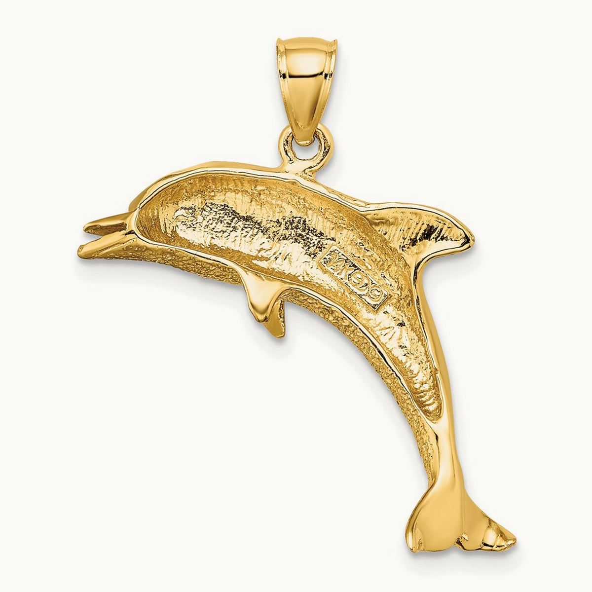 Polished Jumping Dolphin Charm — 14K Yellow Gold, 28mm