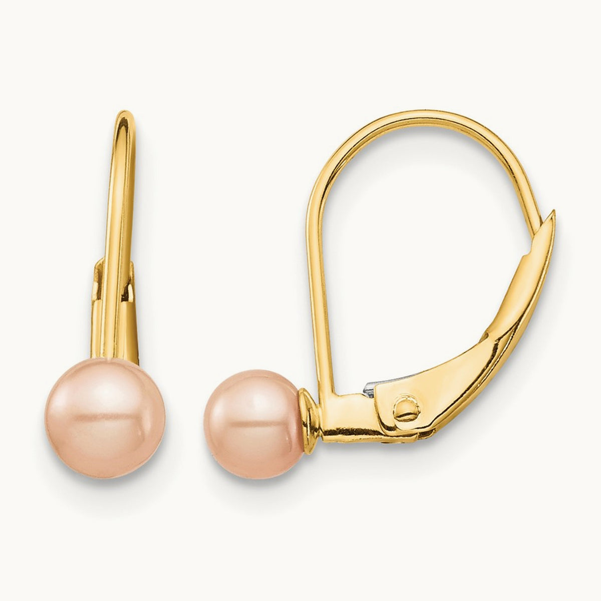 Madi K 4- White Round FW Cultured Pearl Leverback Earrings, 14K