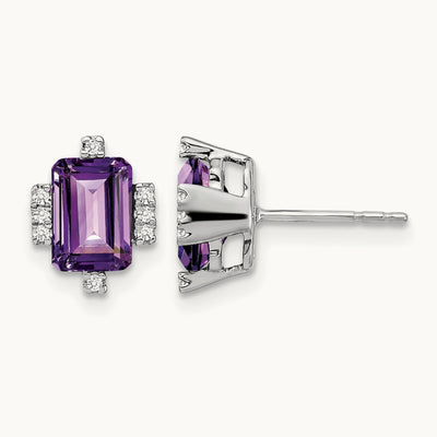 Emerald-shape Amethyst and Diamond Earrings, 14K White Gold