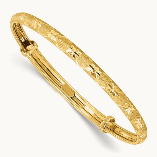 Polished Satin and Diamond-cut Adjustable Baby Bangle, 14K