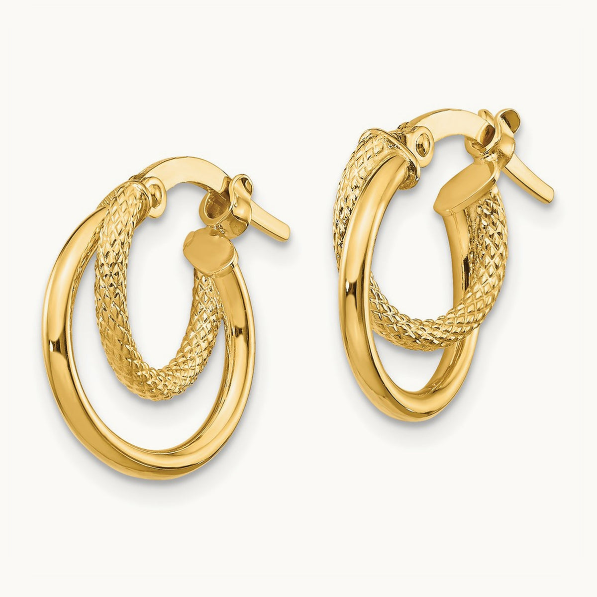 Polished Diamond-cut Hoop Earrings — 14K Yellow Gold