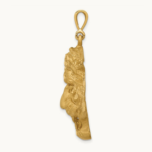 Diamond-cut Tigers Head Pendant, 14K