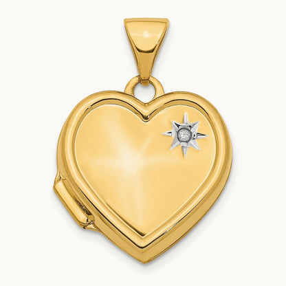 w/ White Rhodium Diamond Heart Locket Pendant, 16mm, 14K