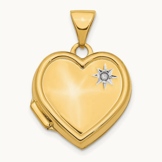 w/ White Rhodium Diamond Heart Locket Pendant, 16mm, 14K