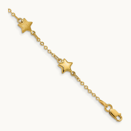 Brushed & Polished Stars Bracelet, 14K
