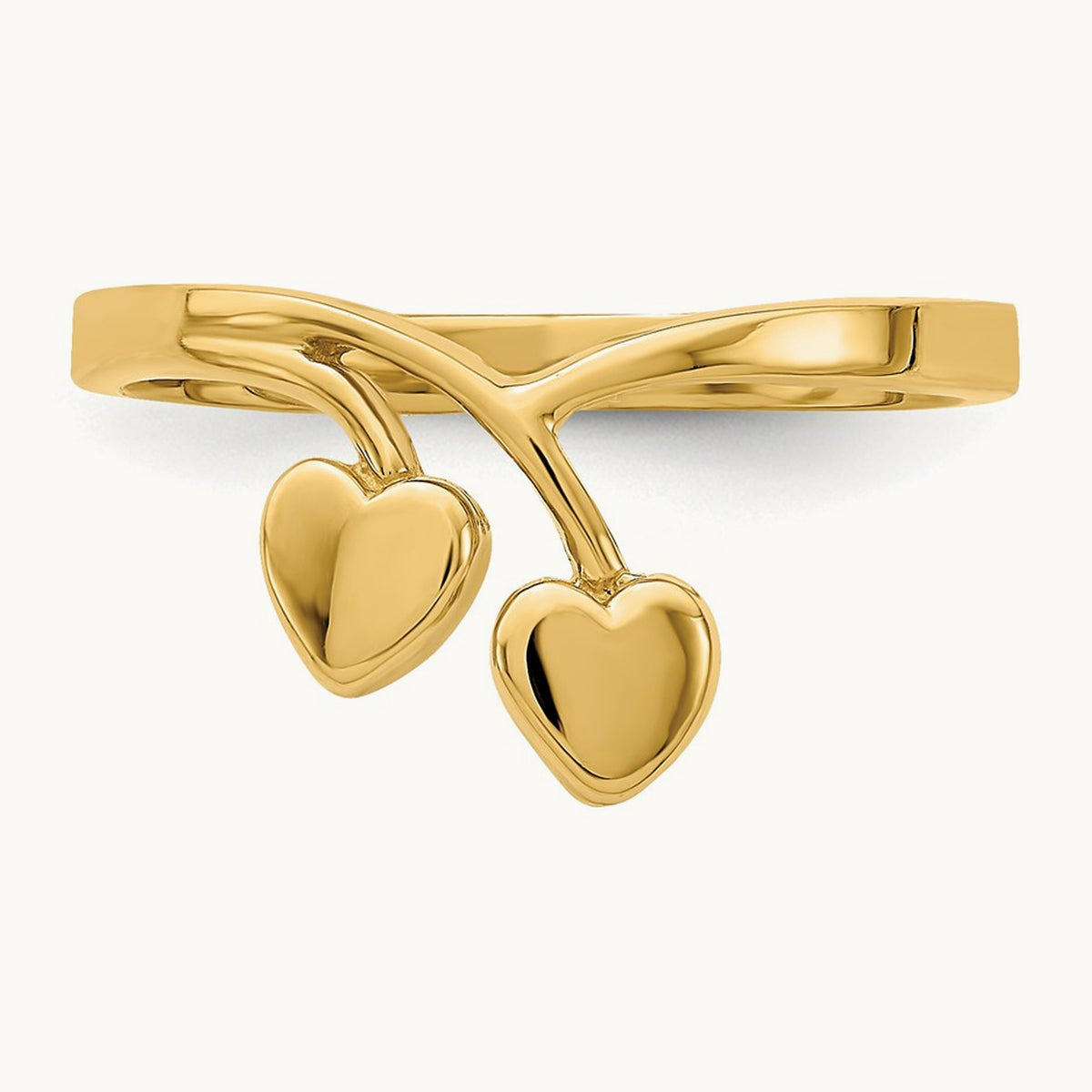 Double Heart Drop V Ring, 14K