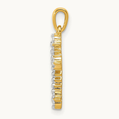 Fleur De Lis Cross Pendant, 0.10 ct tw Lab-Grown Diamond — 14K Yellow Gold
