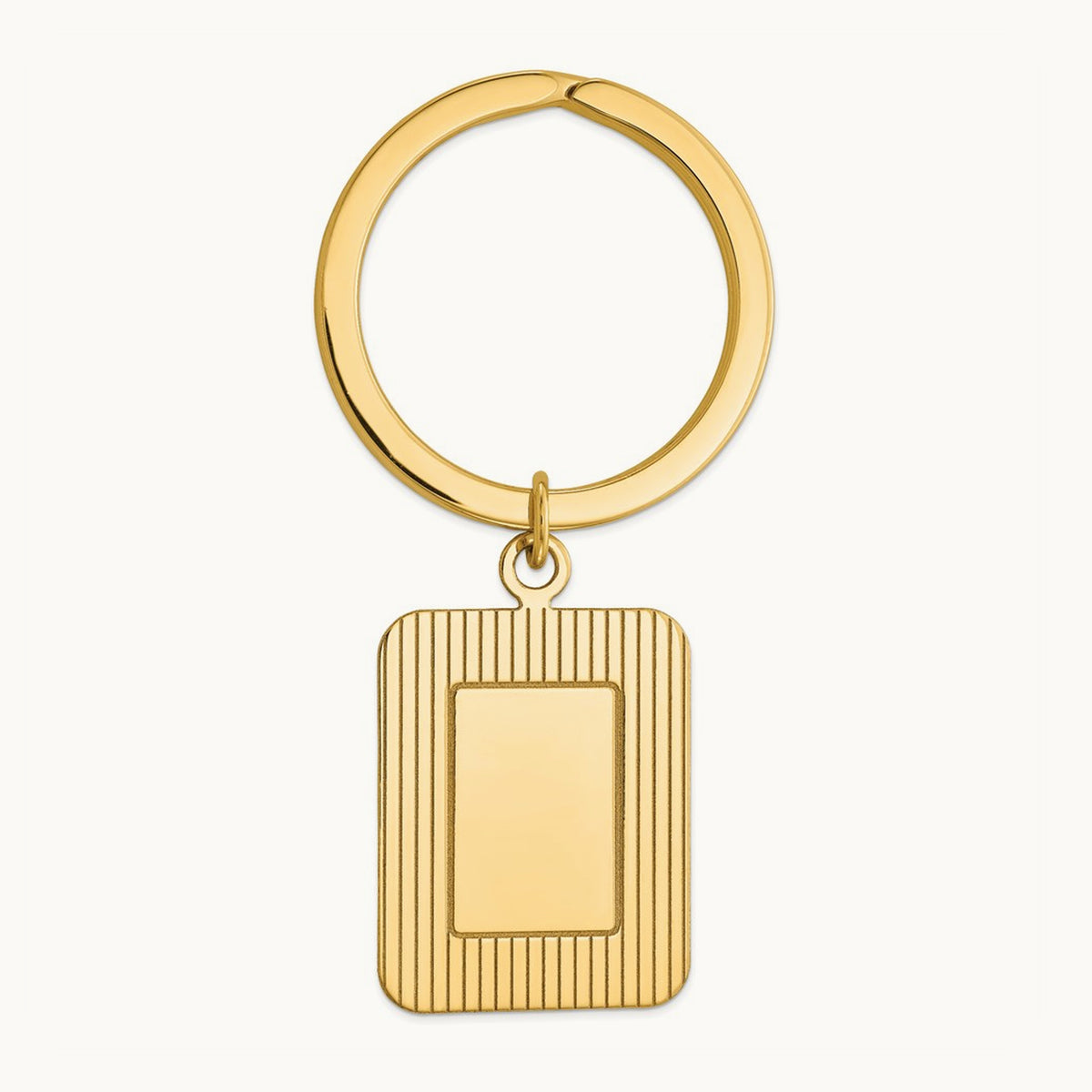 Textured Rectangle Disc Key Ring, 14K