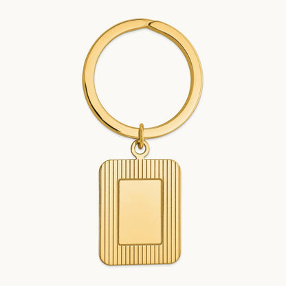 Textured Rectangle Disc Key Ring, 14K