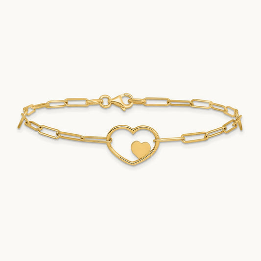 Paperclip Link Heart 7.25in Bracelet, 14K
