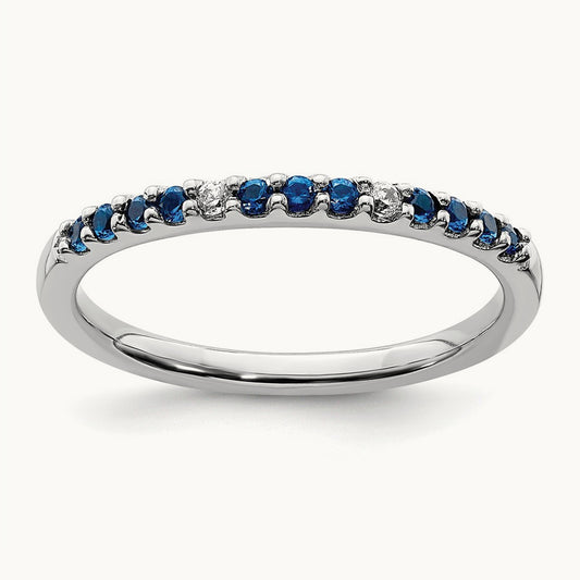 Diamond and Sapphire Band, 14K White Gold