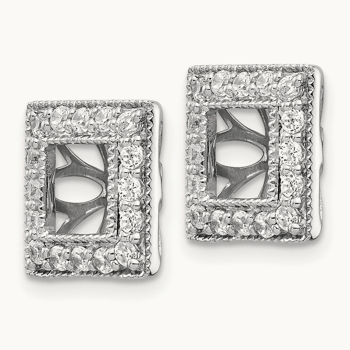 Diamond Square Jacket Earrings — 10mm