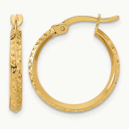 Polished and Diamond-cut Knife Edge Hoop Earrings, 14K