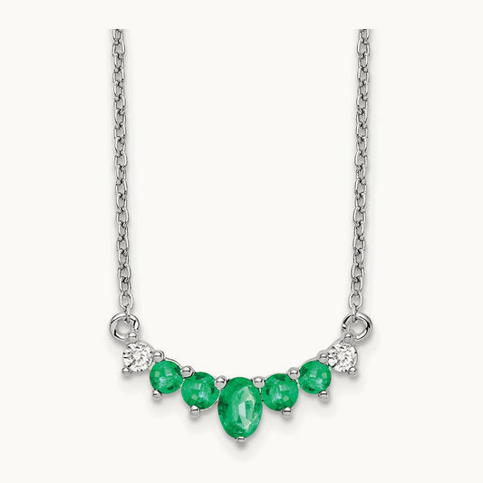 Emerald and Diamond 18 inch Necklace, 14K White Gold