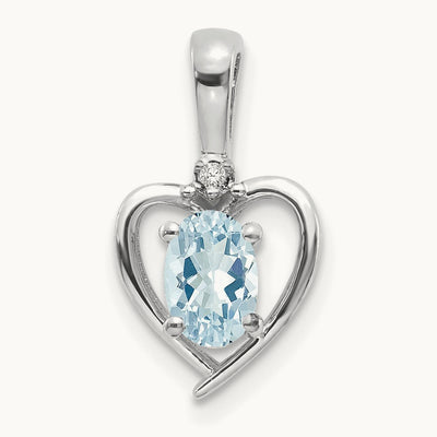 Aquamarine and Diamond Heart Pendant — 14K White Gold
