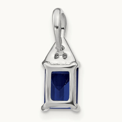 Emerald-shape Sapphire and Diamond Pendant, 14K White Gold