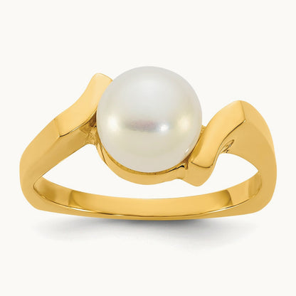 Polished 7- Button White FWC Pearl Square Ring, 8mm, 14K