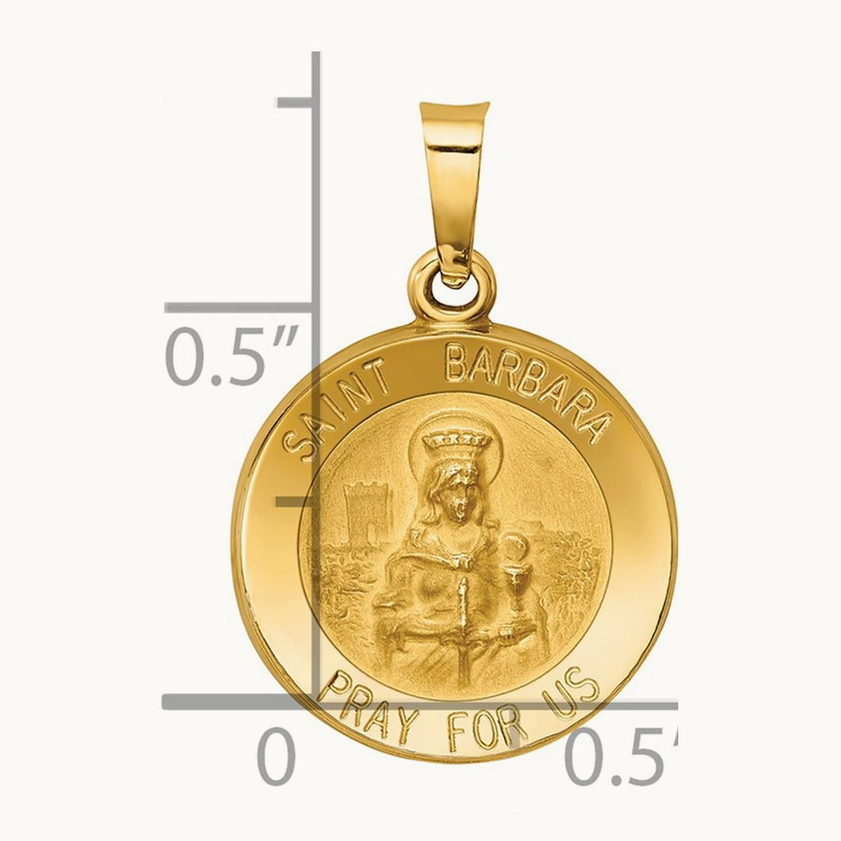 Polished and Satin St. Barbara Medal Hollow Pendant, 14K