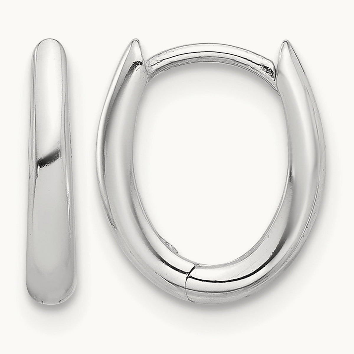 Polished Oval Hinged Hoop Earrings — 14K White Gold