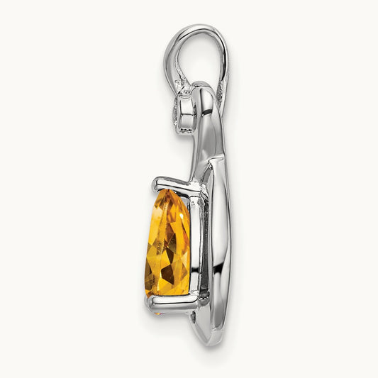 Pear Citrine and Diamond Pendant — 14K White Gold