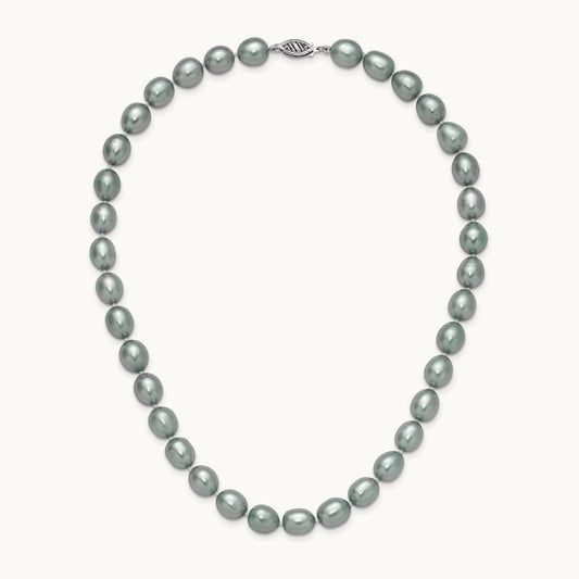 8- Grey Rice Freshwater Cultured Pearl Necklace, 14K White Gold