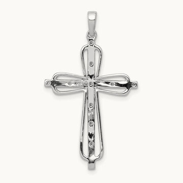 & Rhodium .06ct. Diamond Cross Pendant, 14K