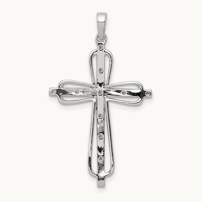 & Rhodium .06ct. Diamond Cross Pendant, 14K