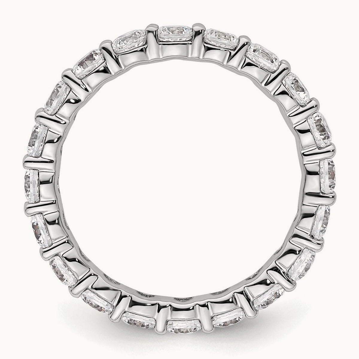 Polished Shared Prong Diamond Eternity Band — 14K White Gold, 1.86 ct, 6.5