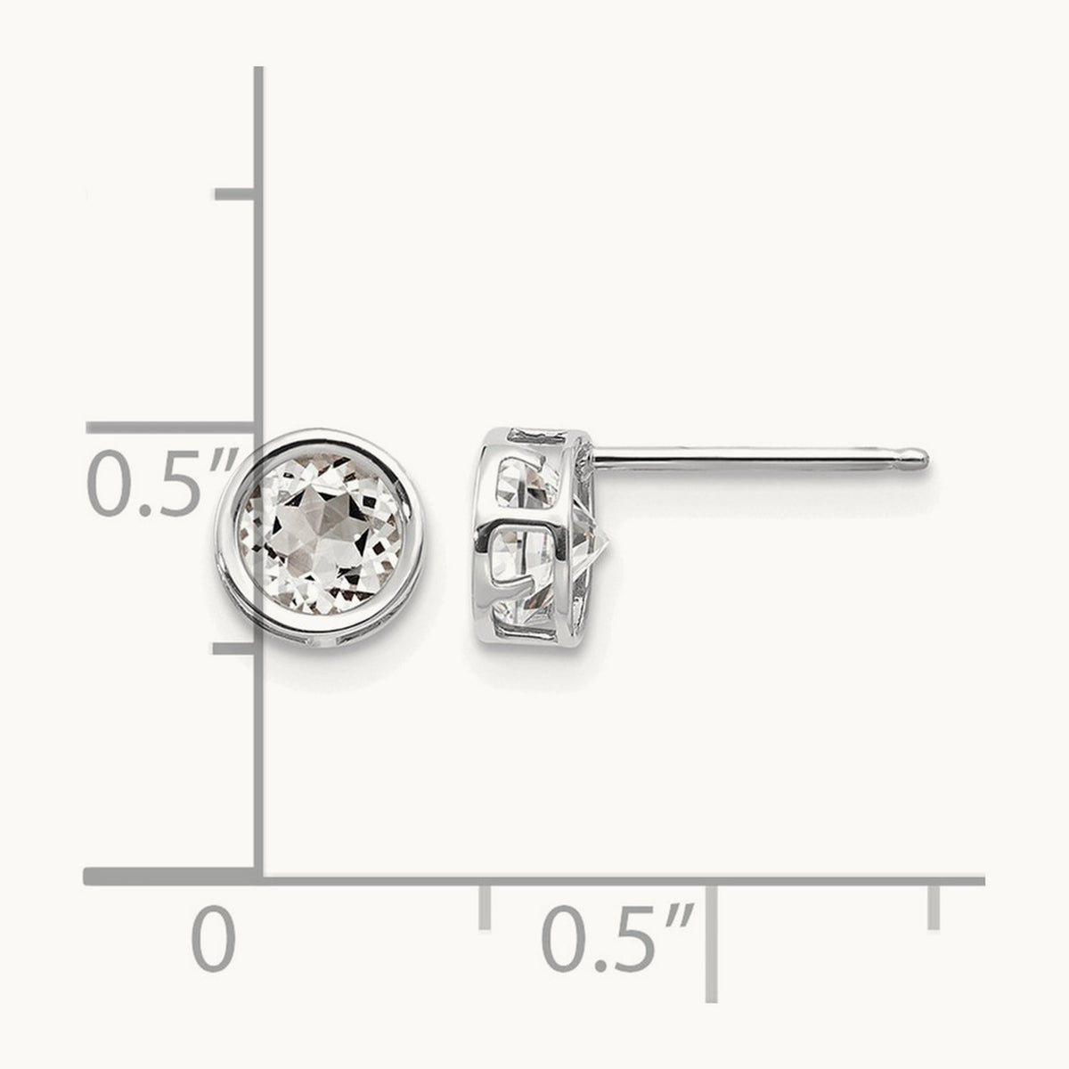 Bezel Topaz Stud Earrings — 14K White Gold