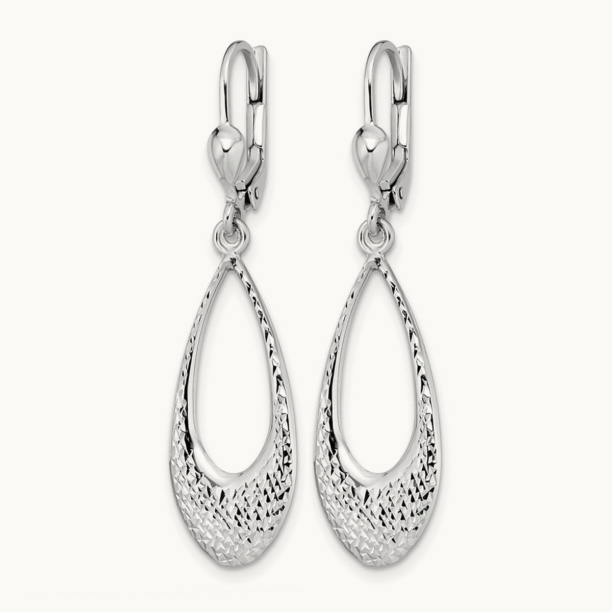 Polished and Diamond-cut Leverback Earrings — 10K White Gold, 43mm