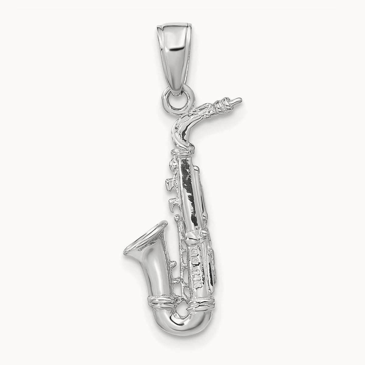 3-D Saxophone Pendant — 14K White Gold